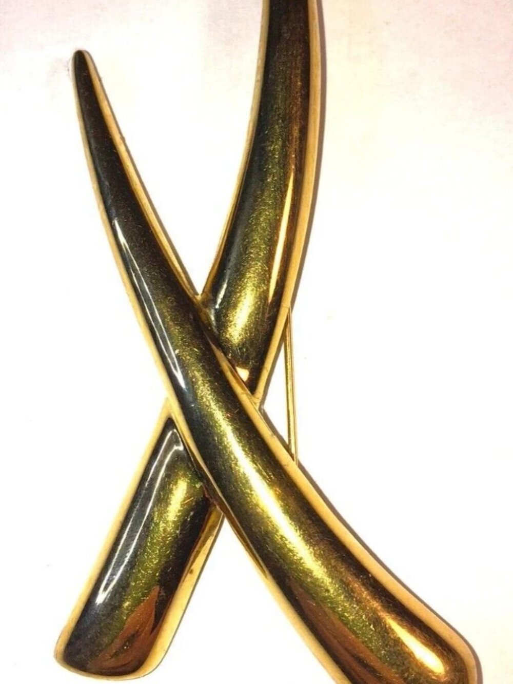 Vintage Signed Trifari BIG STATEMENT Gold Tone X Brooch Pin 4" x 1.75 "